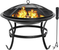 22Inches Fire Pit Outdoor Steel Wood Burning BBQ Grill Firepit Bowl Fireplace with Mesh Screen &amp Fire Poker Log Grate