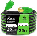 4 Prong 30 Amp Extension Generator Cord 25FT NEMA L14-30P/L14-30R Standard Plug 125/250 Volt Up to 7500 Watts Twist Lock Power Cord for Manual Transfer Switch (Black&ampGreen)