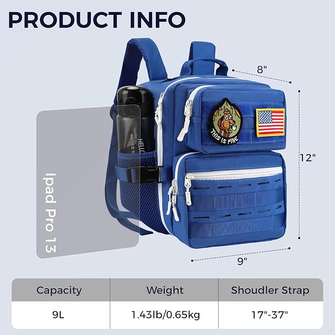 9L Mini Tactical Backpack for Men WomenSmall Military Tactical Backpack for SportGymHikingTravelCamping (Navy Blue)