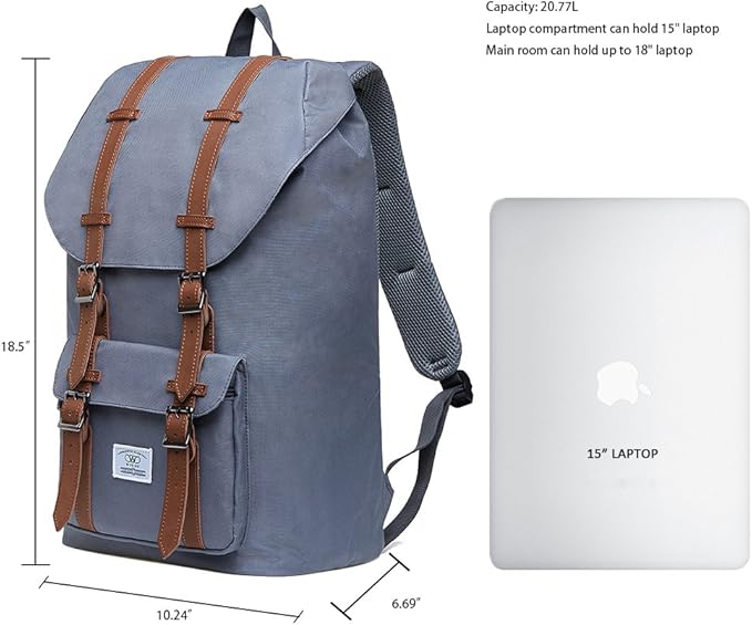 KAUKKO Laptop Outdoor Backpack College Schoolbag Bookbag Travel Hiking Rucksack fits 15-Inch Laptop