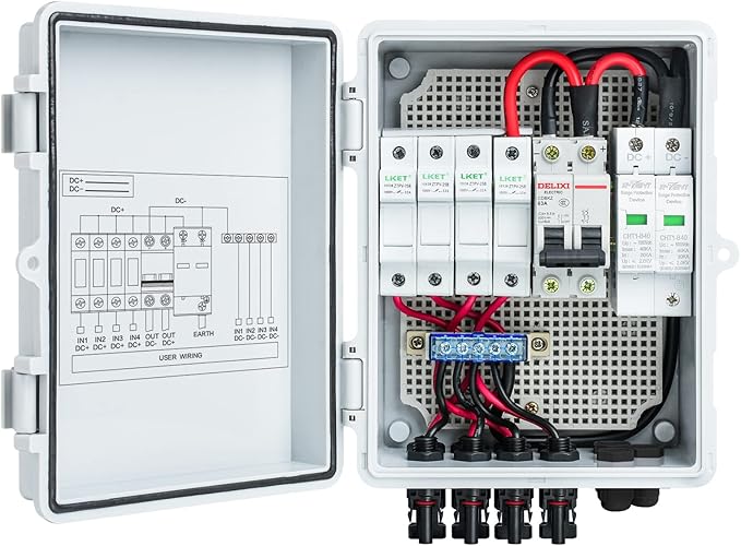 Solar Combiner Box Briidea 4-String PV Combiner Box with 10A Circuit Breakers &amp Lightning Arrester IP65 Waterproof for On-Grid &amp Off-Grid Solar Panel Systems