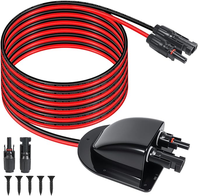 Solar Cable Entry Gland with 10ft 10AWG Solar Extension Cable Compatible with MC4 Weatherproof Roof Cable Entry Housing for RV Camper Van Boat Shed Garage