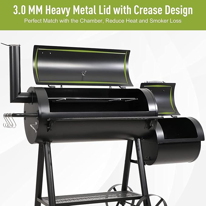 MFSTUDIO Heavy Duty Charcoal Wood Offset Outdoor Smoker Grill Extra Large Charcoal Grill with Smoker Combo for BBQ Grilling 941 SQ.IN.