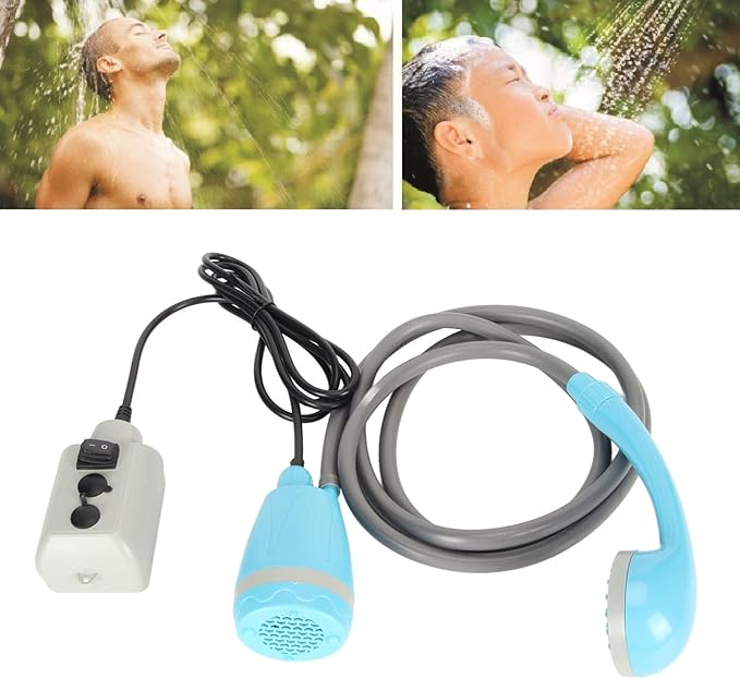 Portable Shower Camp Shower Pump with USB Rechargeable Battery Outdoor Shower Head with Hook 6.6ft Soft Water Pipe for Camping Hiking Traveling Pet Bath Beach