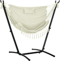 Outdoor Hammock Chair with Stand Patio Swing Hanging Chair with Pillow and Side Pocket 330 lbs Capacity Steel Frame Lounge Chair for Garden Balcony Cream White