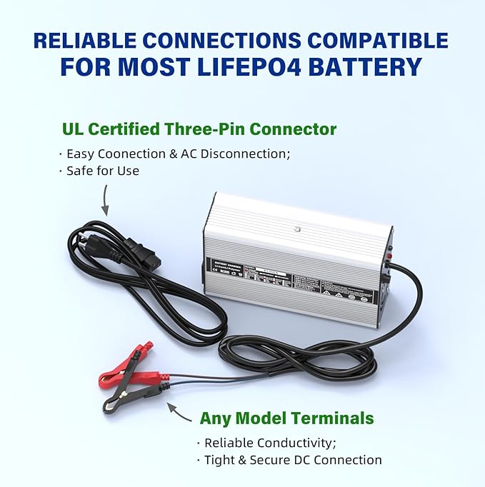 58.4V 5A AC-DC Battery Charger Dedicated Best Solution for 48V Lithium Iron Phosphate LiFePO4 Battery Recharging Support Charging Solar Off-Grid Golf Cart (58.4V 5A Charger-Silvery)