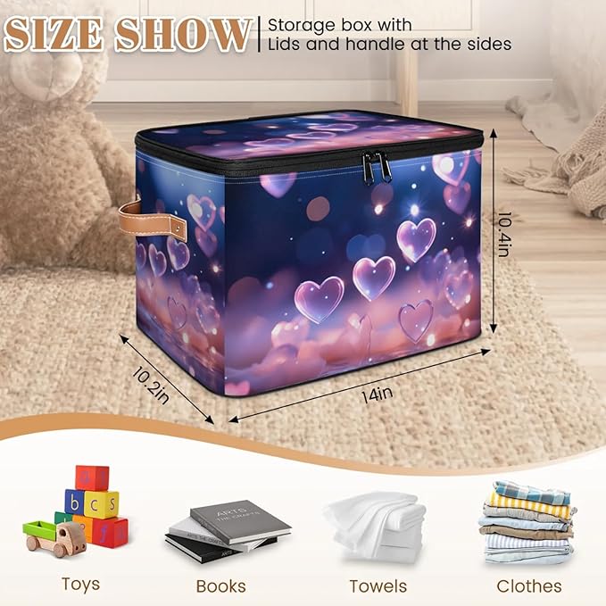 Storage Bins with Lids Transparent Love Heart Storage Basket Clothes Organizer with Handles Closet Storage Containers for Clothing Bedding Blanket