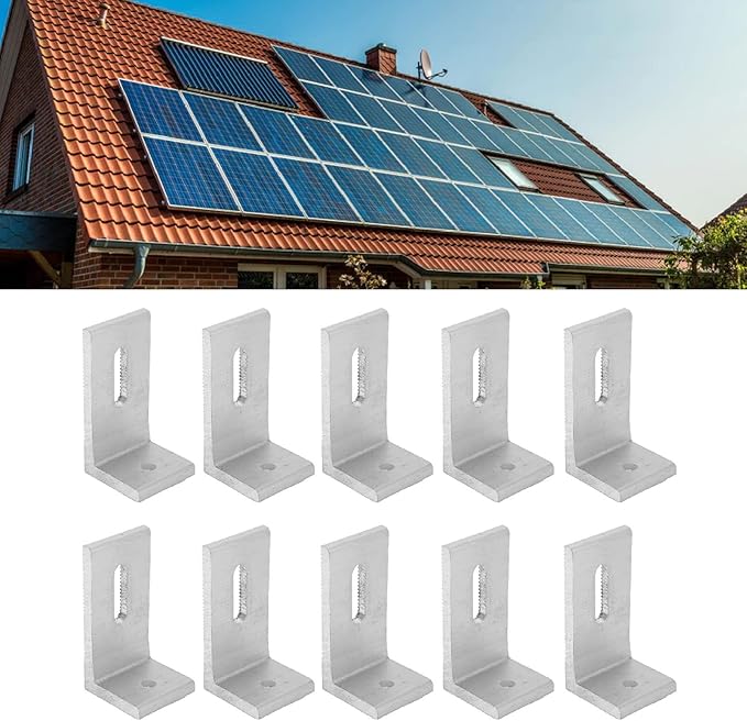 10Pcs Solar Panel Mounting Brackets L Foot Solar Roof Mount Aluminum Alloy Solar Panel Bracket Kit Glossy Photovoltaic Brackets for Roof PV System 3.14x1.57x1.57in