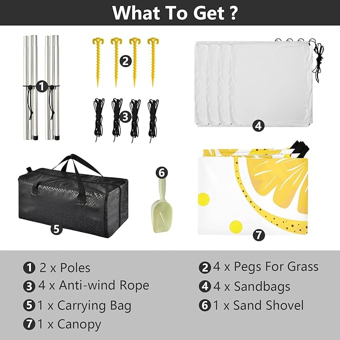 ALAZA with Lemon and Polkadot Beach Tent Sun Shelter Portable Canopy Sunshade for Outdoor Camping Picnics Backyard Fun 10x9 ft