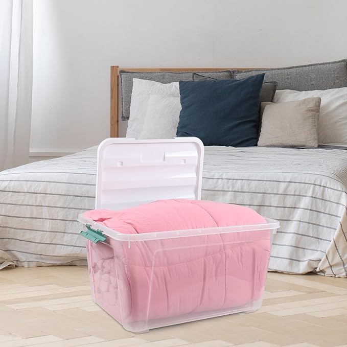 Readsky 85 Quart (21 Gallon) Clear Plastic Storage Bins with Wheels Large Latching Boxes with Lids 4 Packs