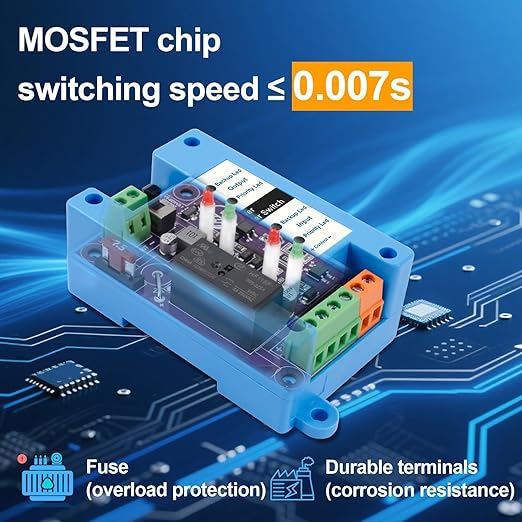 DC Automatic Transfer Switch 5-60V 5A Dual Power Backup Selector 0.007s Fast Switching Solar/Battery/Starlink Mini/Router/CCTV DC ATS with Reverse &amp Overload Protection