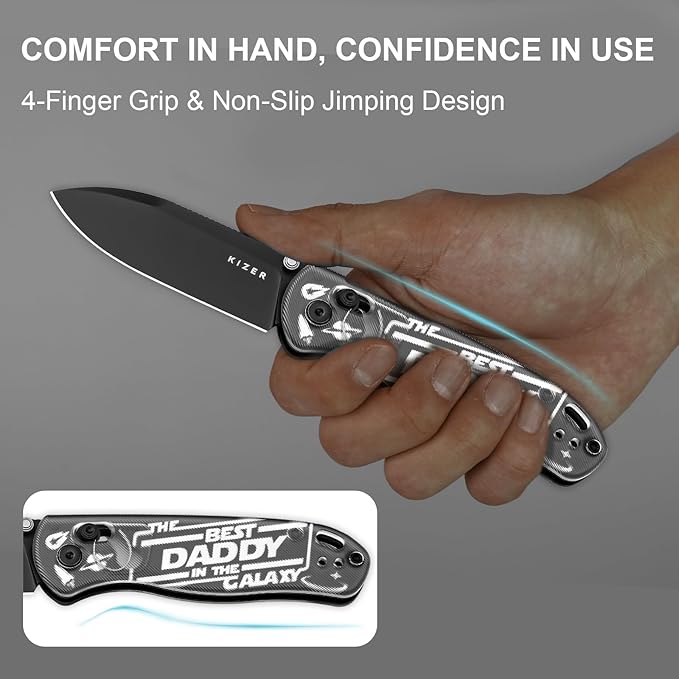 Kizer Drop Bear EDC Pocket Knife 2.97” Nitro-V Blade Acrylic Handle Folding Knife with Thumb Stud Opener Clutch Lock EDC Knives for Father Dad Gift V3619A11