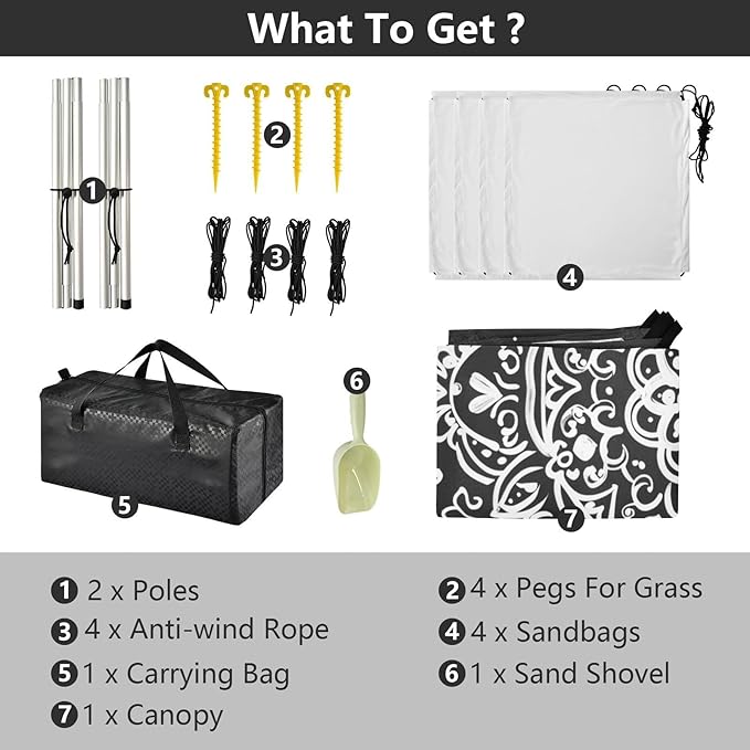 ALAZA White Graffiti Mandala Beach Tent Sun Shelter UPF50+ Protection Beach Shade Canopy w/ 4 Sandbags for Outdoor Camping Fishing Backyard Fun Picnic 10x9 ft
