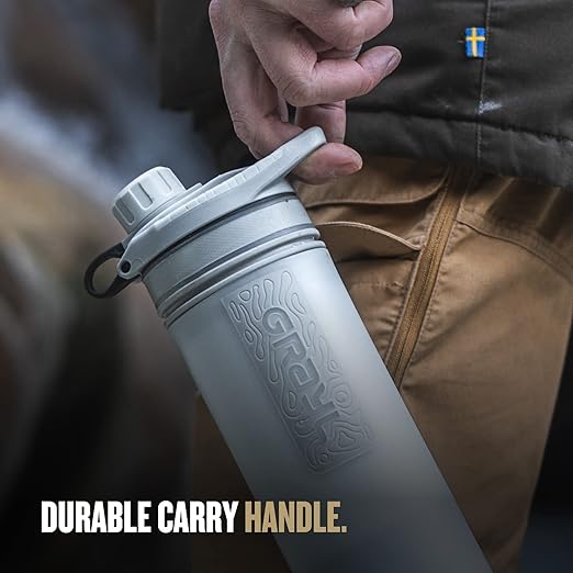 GRAYL GeoPress 24 oz Water Purifier Bottle - Filter for Hiking Camping Survival Travel (Peak White)