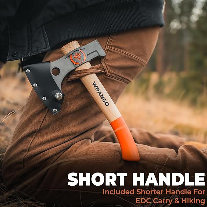 Wrango Tools - Titanium Tomahawk Axe - 45% Lighter Industrial Strength Titanium - Precision Triple-Honed Edge - Slip-Fit Design Includes 18in and 11.5in Hickory Handles - 5% Donated to Help Farmers
