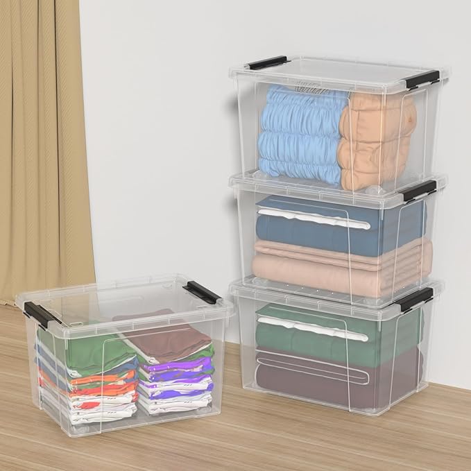 50 Quart Plastic Storage Container with Wheels Clear Large Storage Bin 4 Packs