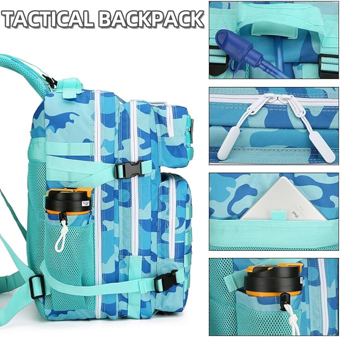 45L Military Tactical Backpacks 3 Days Assault Pack Bag Fitness Rucksack 3 Day Bug Out Bag Hiking Treeking Molle Daypack (Blue CP)