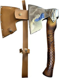 Handmade Uzbek National Axe with Leather Sheath and Wooden Handle