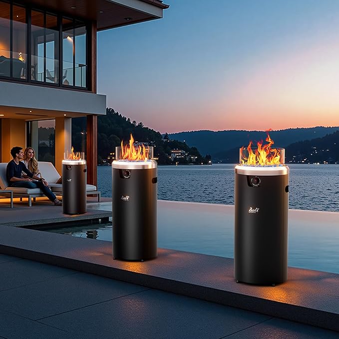 BALI OUTDOORS Propane Fire Pit Black Column Outdoor Fire Pit Round Outdoor Firepits for Outside Garden Patio