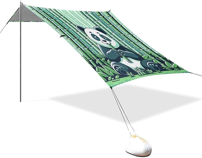 ALAZA Panda Bamboos Beach Tent Sun Shelter UPF50+ Protection Beach Shade Canopy w/ 4 Sandbags for Outdoor Camping Fishing Backyard Fun Picnic 10x9 ft