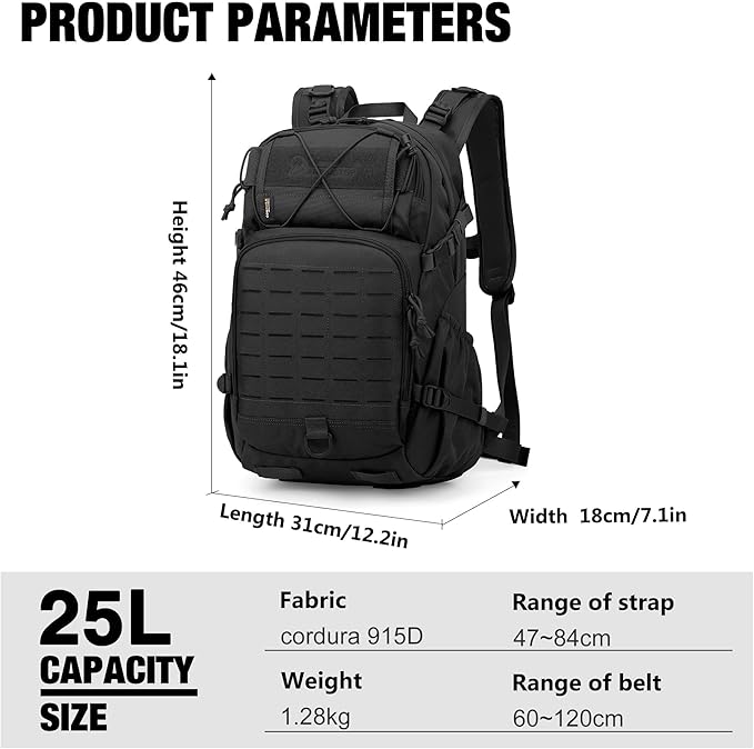 Mardingtop Small Military Tactical Backpack for Men25L Molle Cordura Backpack for HikingCampingRucking