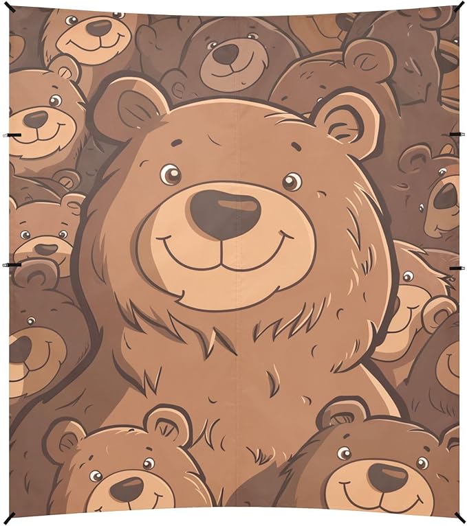 ALAZA Cartoon Brown Bear in Cute Bear Crowd Beach Tent Sun Shelter Portable Canopy Sunshade for Outdoor Camping Picnics Backyard Fun 10x9 ft