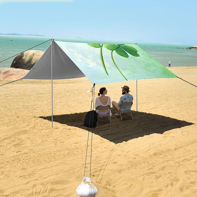 ALAZA St. Patrick's Day Green Clover Leaves Beach Tent Sun Shelter Portable Canopy Sunshade for Outdoor Camping Picnics Backyard Fun 10x9 ft