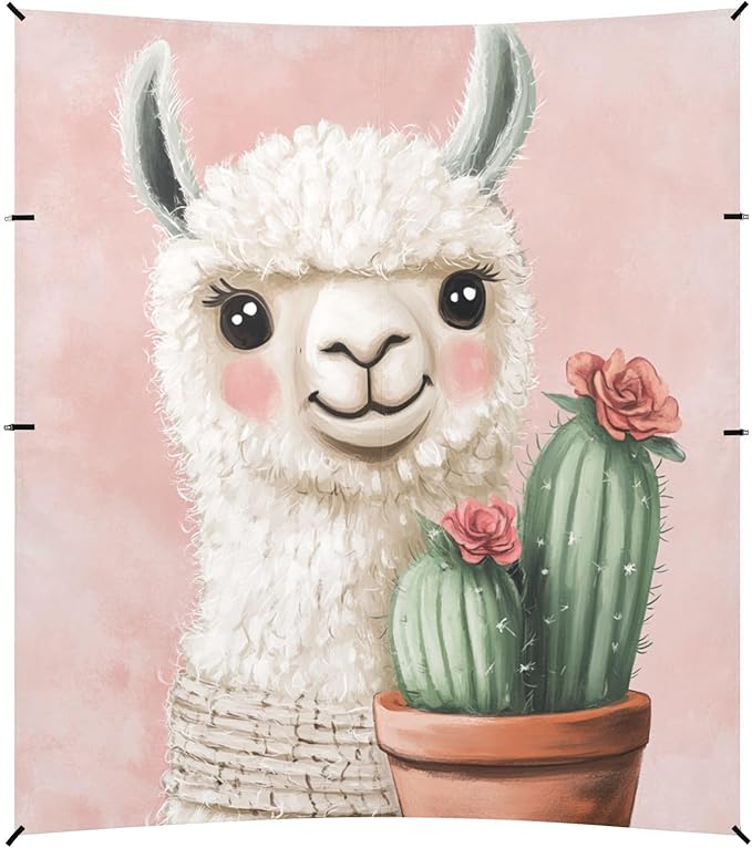 ALAZA Cute Llama with_Cactus on Pink Beach Tent Sun Shelter Portable Canopy Sunshade for Outdoor Camping Picnics Backyard Fun 10x9 ft