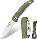 TONIFE Nova 2.68'' Blade Mini Neck Knife Full Tang Fixed Blade Knife with Kydex Sheath and Adjustable Paracord Lanyard for Camping Outdoor Survival Tool (Green+Satin)
