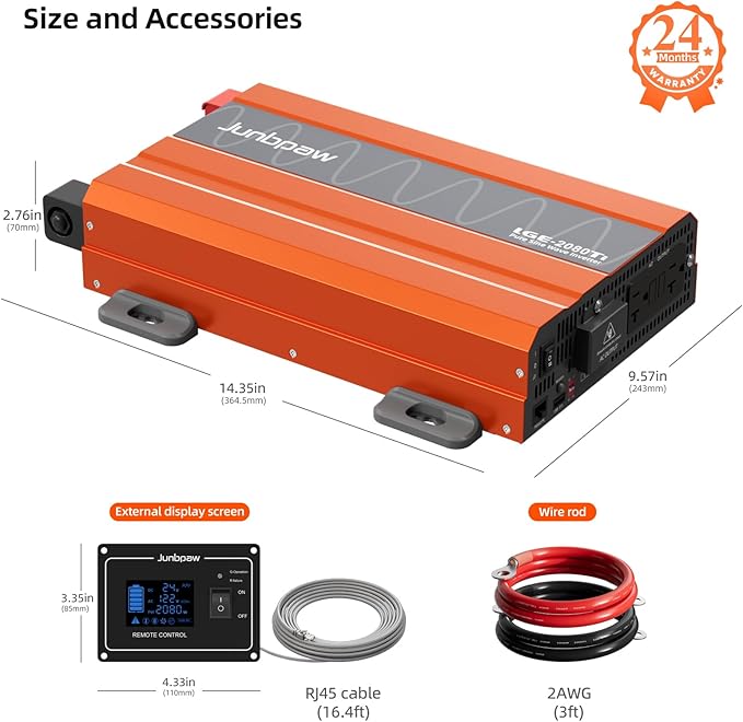2080W Pure Sine Wave Inverter 24V to 110V Ultra Quiet Game-Changing Design | 24V to 120 Converter for Home RV Camping Off-Grid &amp Outdoor Adventures丨DC to AC (LGE-24-2080TI)