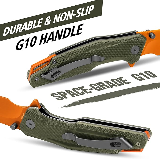 FINTISO Pocket Knife 3.26 Premium 14C28N Blade G10 Handle with Fire Starter Function Folding Knife with Pocket Clip for Men Women EDC Knife for Outdoor Camping Hunting Hiking Survival Falcon S