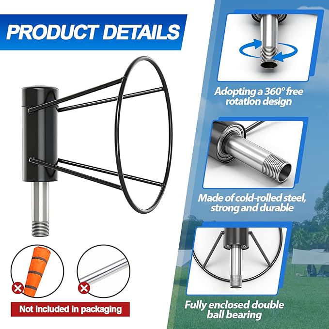 Heavy Duty Windsock Frame 8 Diameter Ball Bearing Windsocks Frame for Airport Helipads Industrial Wind Sock Double Ball Bearing &amp Powder Coated &amp Rustproof