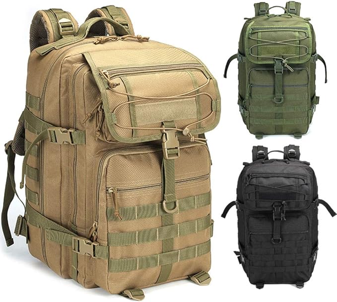 Outdoor Sports Pack Hiking Bag Tactical Rucksack Camo Knapsack Combat Tactical Molle 45L Backpack - Black
