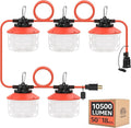 50FT Construction String Lights：75W 10500LM Linkable Super Bright LED String Work Lights for Construction Sites Temporary Work Jobsite IP65 Waterproof 18AWG Wire Work Light with Cage