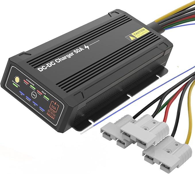 12V 50A DC to DC Charger with MPPT IP68 Waterproof Smart On-Board Battery Charger with Anderson Plug Solar and Alternator Dual Input Fits for LiFePO4 AGM STDGel Cal