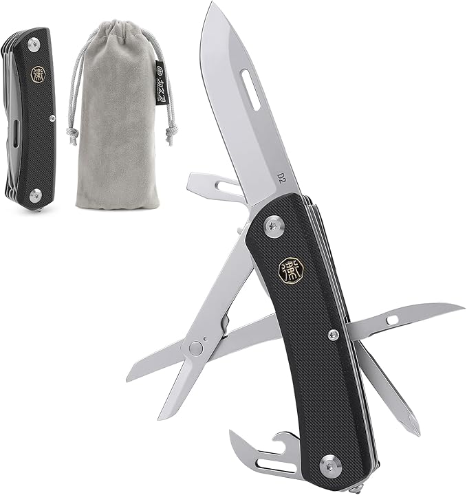 9-in-1 Multitool D2 Steel 440A Stainless steel Scissors Automobile safety hammer Screwdrivers Wire Stripper G10 Handle Camping EDC Home Repair Tool Gift for Men