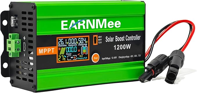 30A Boost MPPT Solar Charge Controller 1200W 48V/60V/72V Adjustable 99% Tracking Efficiency &amp 98% Conversion Efficiency Compatible with Lead-Acid/Lithium BatteriesHD LCDOutput Max 15A