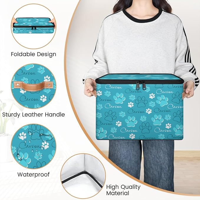 Custom Storage Bins with Zipper Lid Personalized Dog Paw Fabric Lidded Storage Baskets Boxes Foldable Cubes Clothes Organizer Container