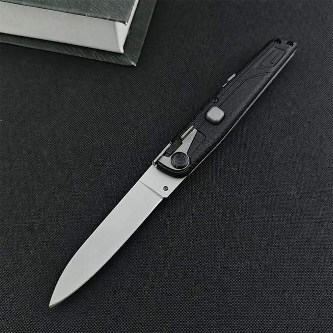 HUAAO Manually Operated Button-Lock Knife 440C Steel Blade ABS Handle With Nylon Sheath EDC Outdoor Camping Tool