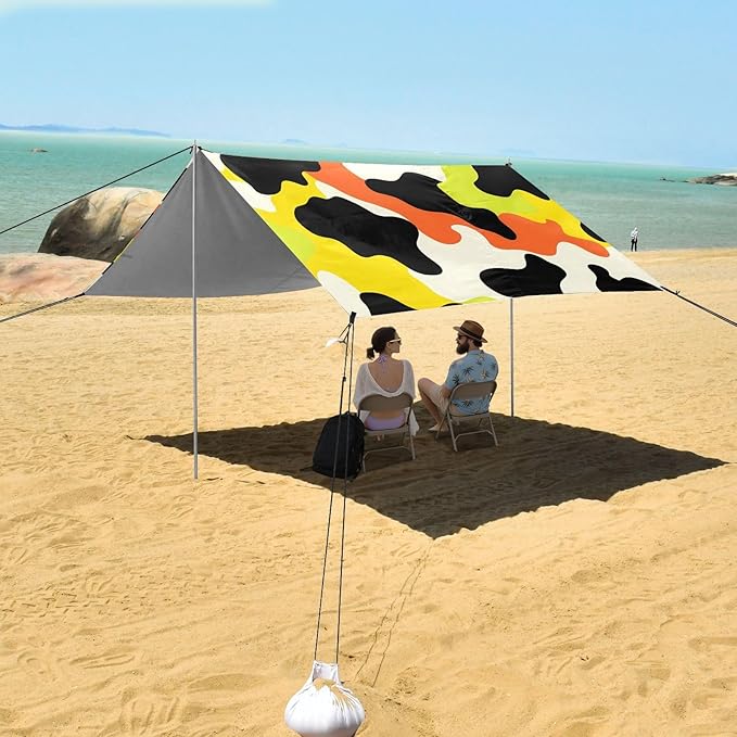 ALAZA Yellow Green Orange Cow Pattern Beach Tent Sun Shelter Portable Canopy Sunshade for Outdoor Camping Picnics Backyard Fun 10x9 ft