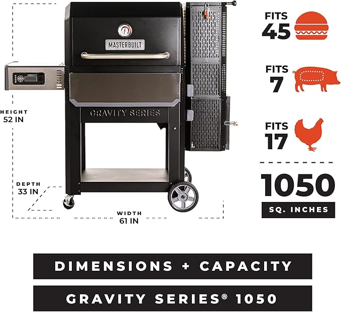 Masterbuilt® Gravity Series® 1050 Smoker Grill - Digital Charcoal Combo Grill with Free App 1050 Cooking Square Inches in Black Model MB20041220