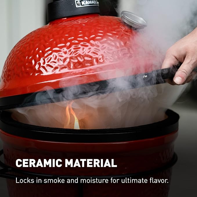 Kamado Joe Joe Jr 13.5-inch Portable Ceramic Charcoal Grill with Grill Stand Stainless Steel Cooking Grate Heat Deflectors and Ash Tool in Red Model KJ13RH