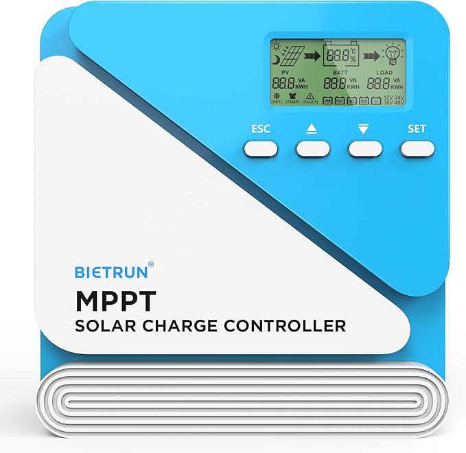 Bietrun 30A 12V/24V MPPT Solar Charge Controller with WiFi/Bluetooth APP Max Output 360W Max PV Input 100V Smart Protection for LiFePO4 SLD Gel FLD AGM Battery for Solar Off-Grid System