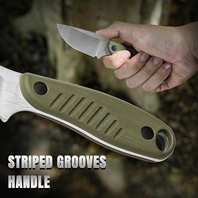 Kizer Hare Fixed Blade Knife with Sheath 3.14 Nitro V Blade EDC Hunting Knife with Olive Green G10 Handle Small Bushcraft Neck Knives Outdoor Camping Knives for Men Women 1077M2