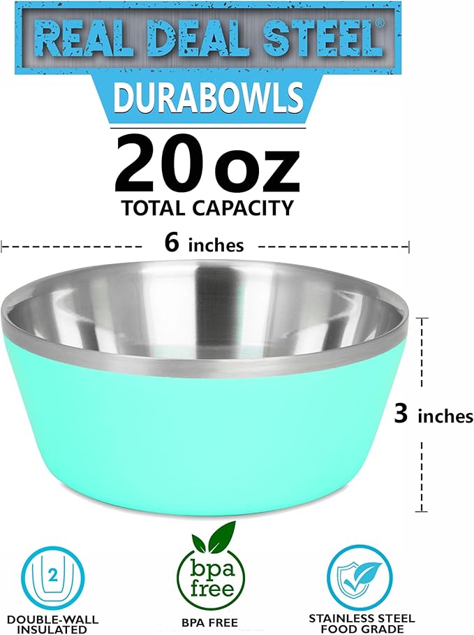 Stainless Steel Insulated Bowls for Kids and Adults - Set of 4-20 Oz Double Wall Metal Bowls for Ice Cream Soup Cereal Snack Rice Dish Camping (Assorted 2 (Navy Green Teal Blue Coral))