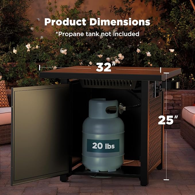 Ciays Propane Fire Pits 32 Inch Outdoor Gas Fire Pit 50000 BTU Steel Fire Table with Lid and Lava Rock Add Warmth and Ambience to Gatherings and Parties On Patio Deck Garden Backyard Black