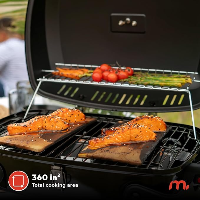 Megamaster 1-Burner Portable Gas Grill with Locking Lid 11000 BTU Stainless Steel Burner Foldable Legs Small Propane Grill for Outdoor Cooking Camping BBQs Patios and Gardens - 820-0065C