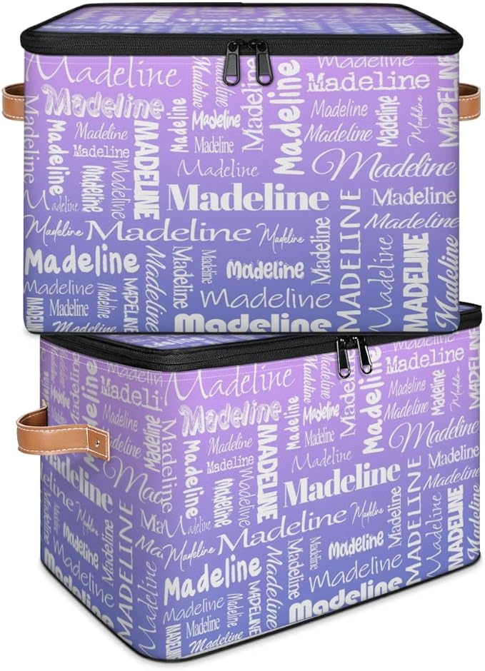 Custom Storage Basket with Name Personalized Keepsake Box with Zipper Lid Foldable Fabric Memory Bin Large capacity with Handle Purple