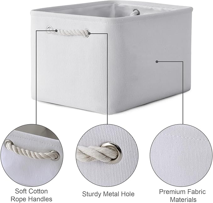 TheWarmHome Storage Basket for Shelves - 15.8x11.8x11.8 inch 3 Pack Fabric Storage Cubes Collapsible Storage Bin for Organizing Organizer Closet Book Gift Dog(White)