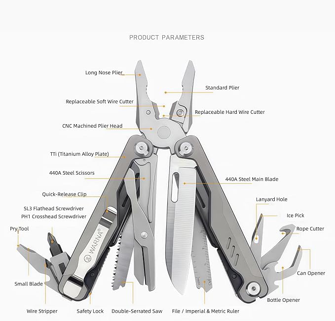 Multitool 20-in-1 Full-Size Multi-Purpose Pliers Lightweight EDC Nylon Bag With Safety Locking Camping Knives &amp Tools Mens Gifts Ideas Gifts for Hunters Men who have Everything (Black)